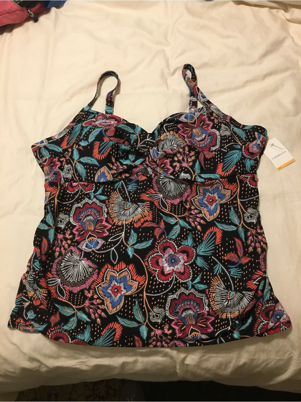 Croft & Barrow Black Floral Print Camisole Tank with Multicolor Blooms